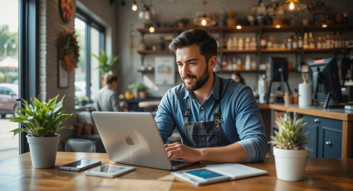 Texas small business owner using digital marketing tools to attract local customers