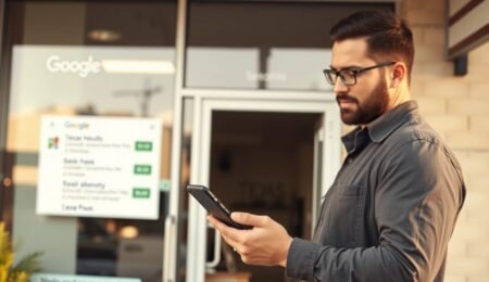 Texas local business owner checking Google search visibility on a smartphone